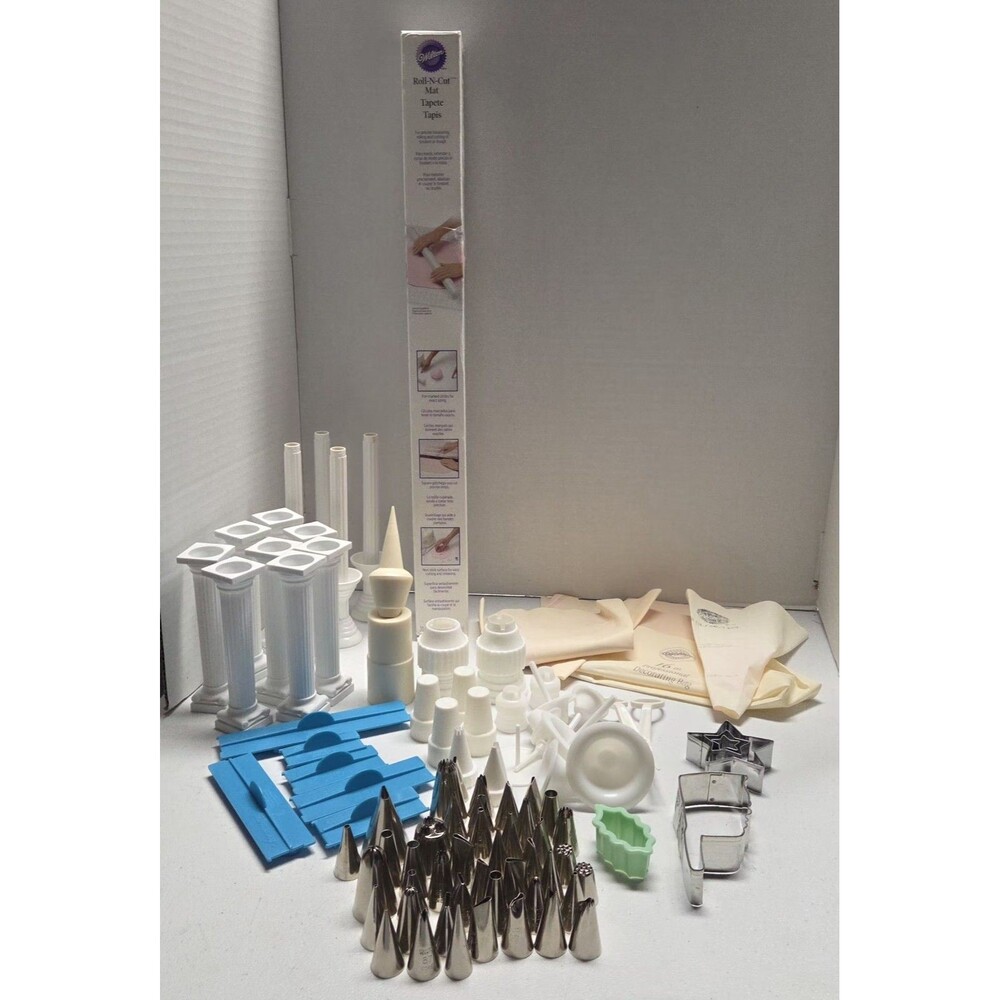 Cake Decorating Fondant Tool Lot Wilton Piping Tips Stamp Press Flower Stands